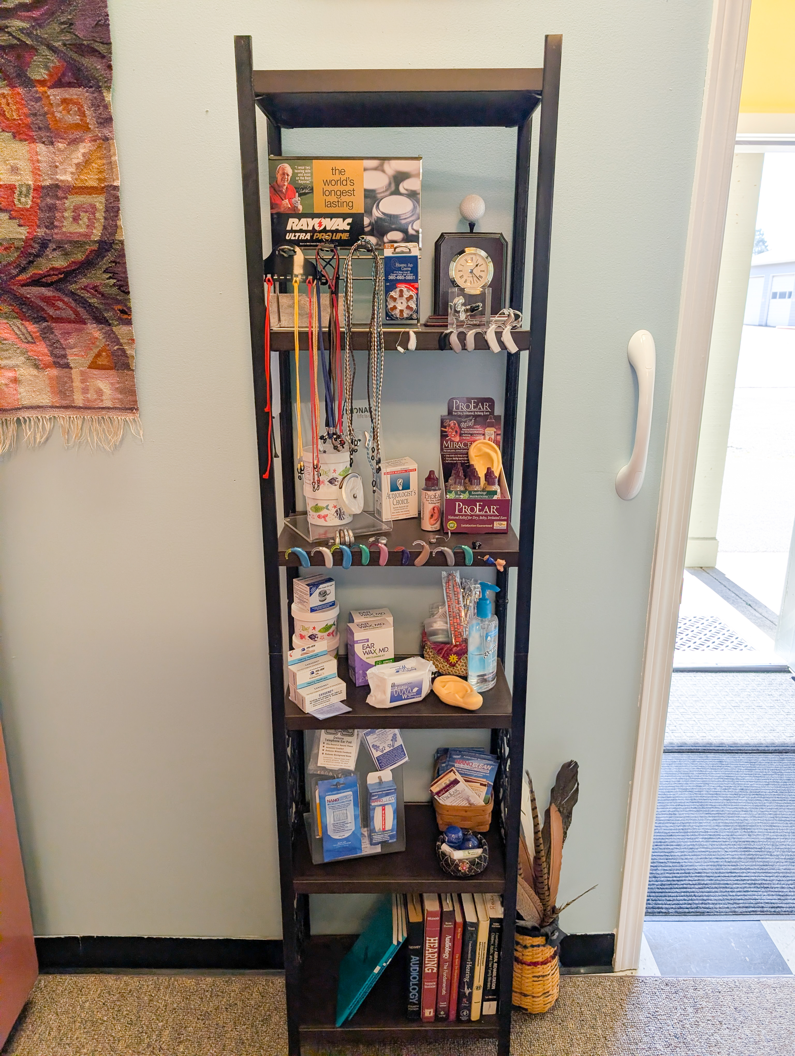 Hearing aid maintenance accessories including batteries domes and cleaning tools at Hearing Aid Center Ocean Park Washington
