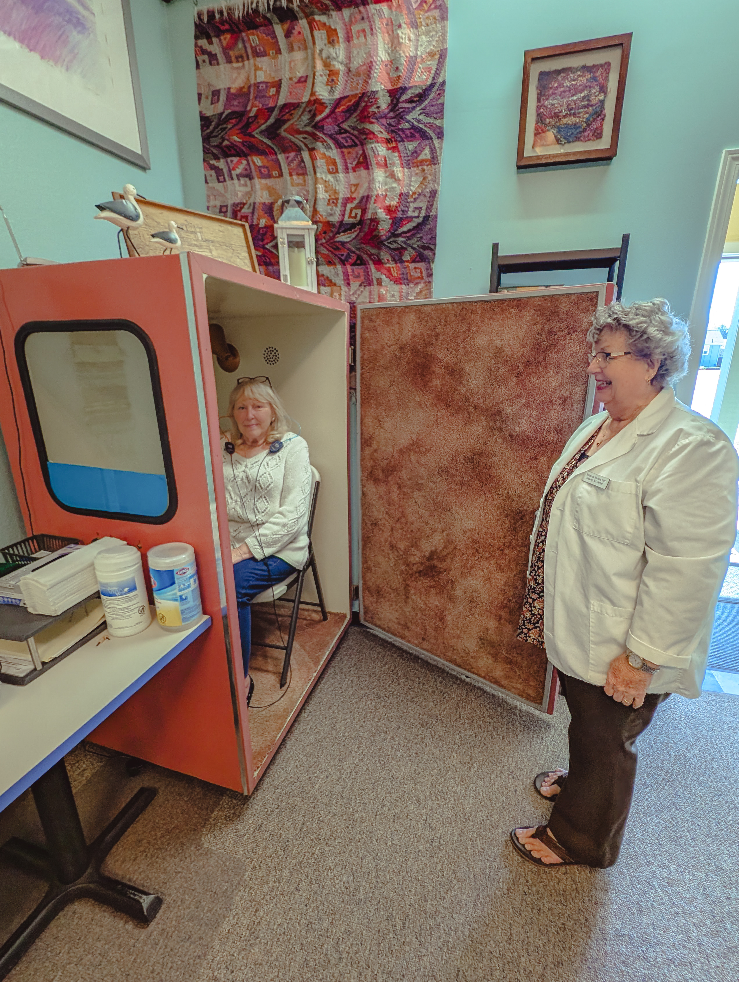 Sound-treated audiometric hearing test booth at Hearing Aid Center Ocean Park Washington
